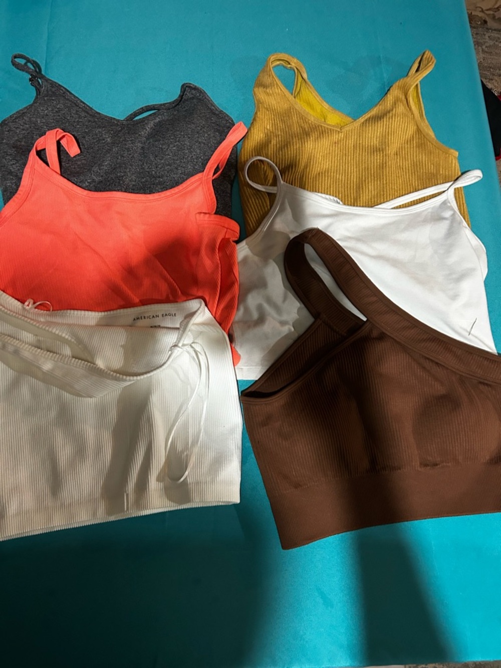 6 pack mixed Ribbed Tank Bundle - White, Brown, Mustard, Coral, Charcoal